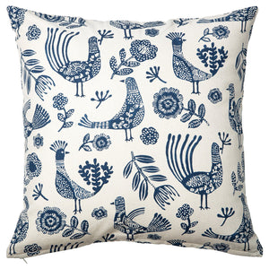 KRUTBRÄNNARE cushion cover, natural blue/Birds floral pattern, 50x50 cm