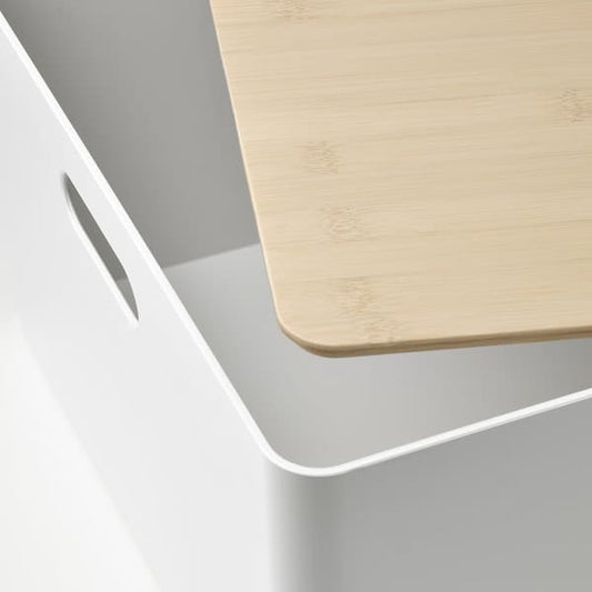 Ikea KUGGIS - Box with lid, white/bamboo, 37x54x21 cm