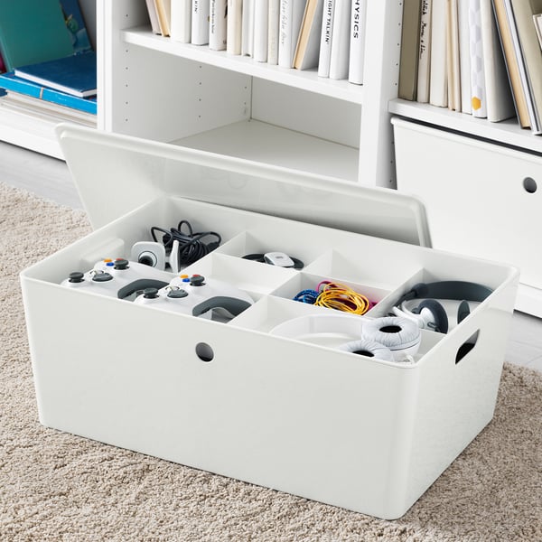 KUGGIS box with lid, white, 37x54x21 cm