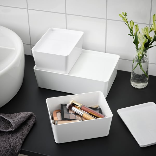 KUGGIS box with lid, white, 13x18x8 cm