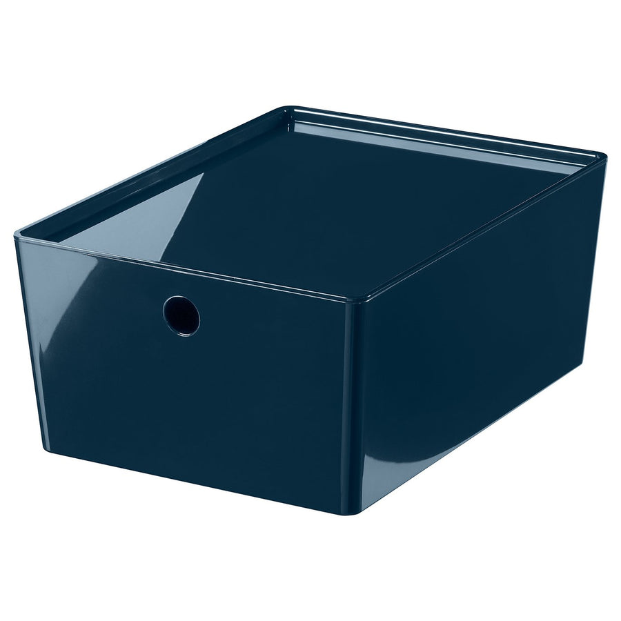 KUGGIS box with lid, black-blue, 26x15x35 cm