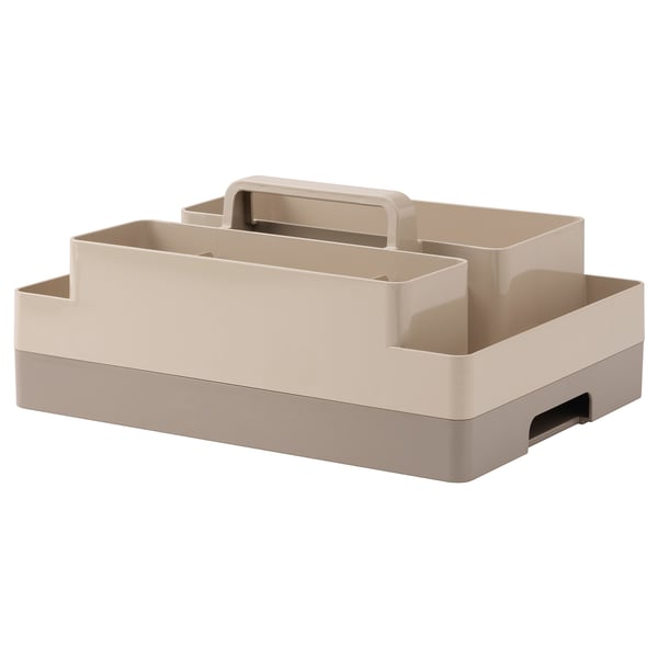 KUGGIS desk organiser set, 2 pieces, grey-beige/dark grey-beige, 26x35x16 cm