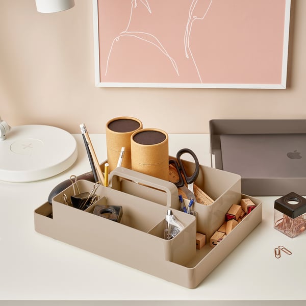 KUGGIS desk organiser set, 2 pieces, grey-beige/dark grey-beige, 26x35x16 cm