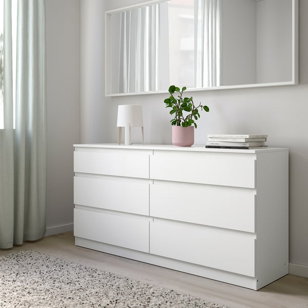 KULLEN chest of 6 drawers, white, 140x72 cm
