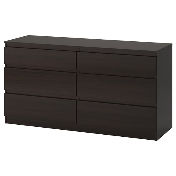 KULLEN chest of 6 drawers, black-brown, 140x72 cm