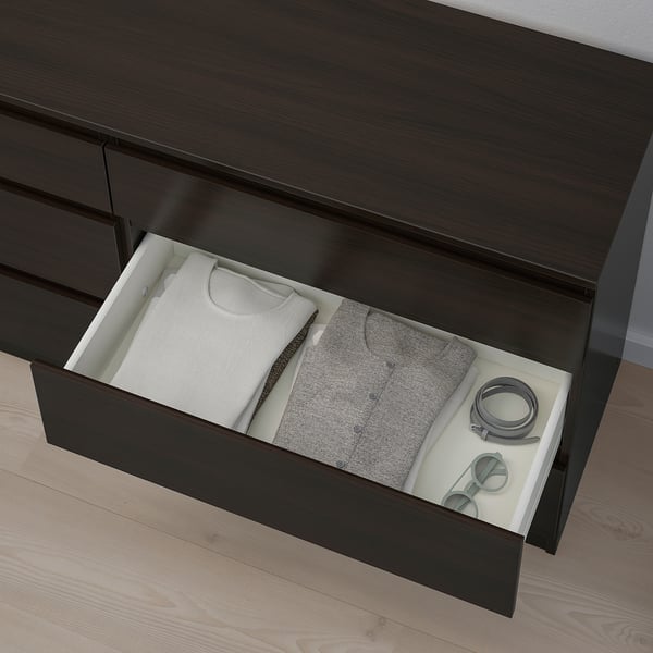 KULLEN chest of 6 drawers, black-brown, 140x72 cm