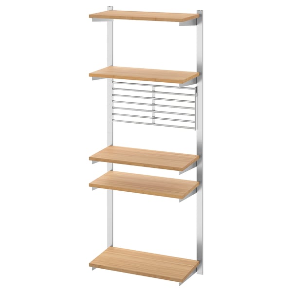 KUNGSFORS suspension rail with shelf/wll grid, stainless steel/bamboo, 64x160x32 cm