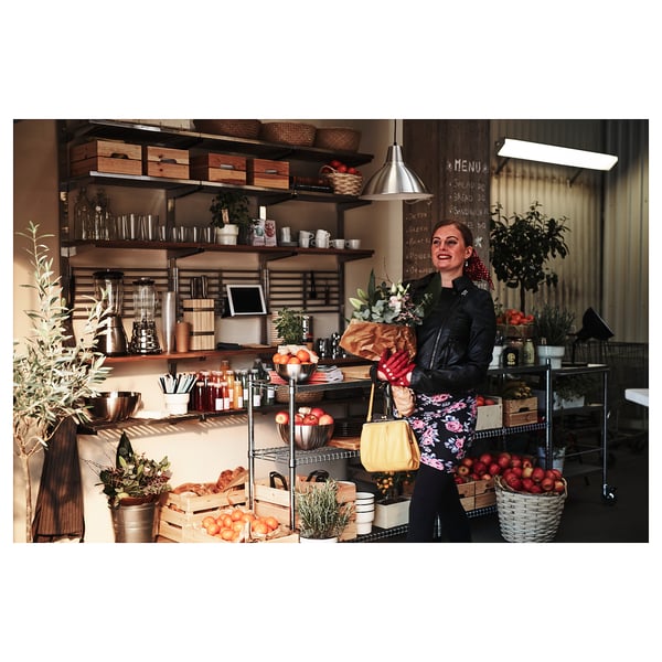 KUNGSFORS suspension rail with shelf/wll grid, stainless steel/ash, 184x160x32 cm