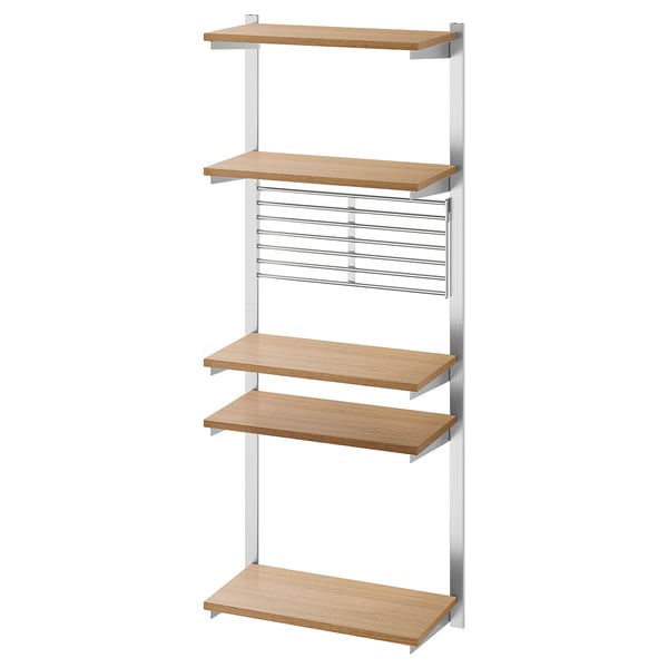 KUNGSFORS suspension rail with shelf/wll grid, stainless steel/ash, 64x160x32 cm
