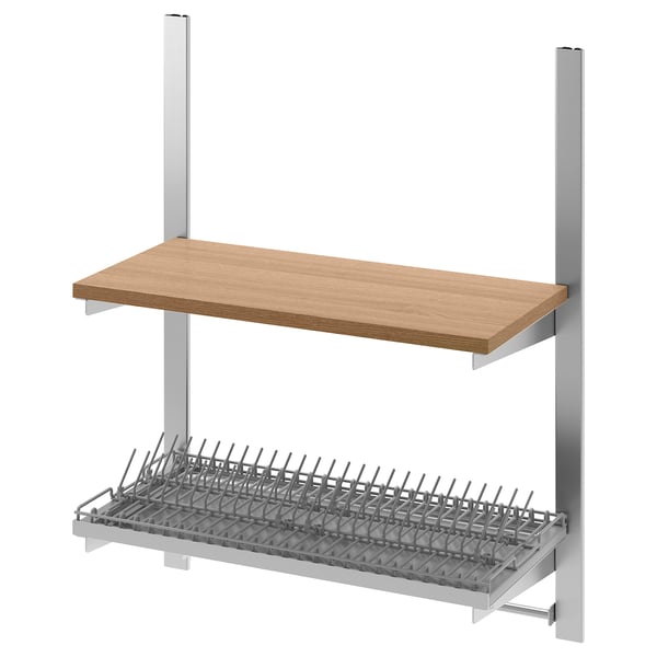 KUNGSFORS susp rail w shelf/rail/dish dra, stainless steel/ash, 64x80x32 cm