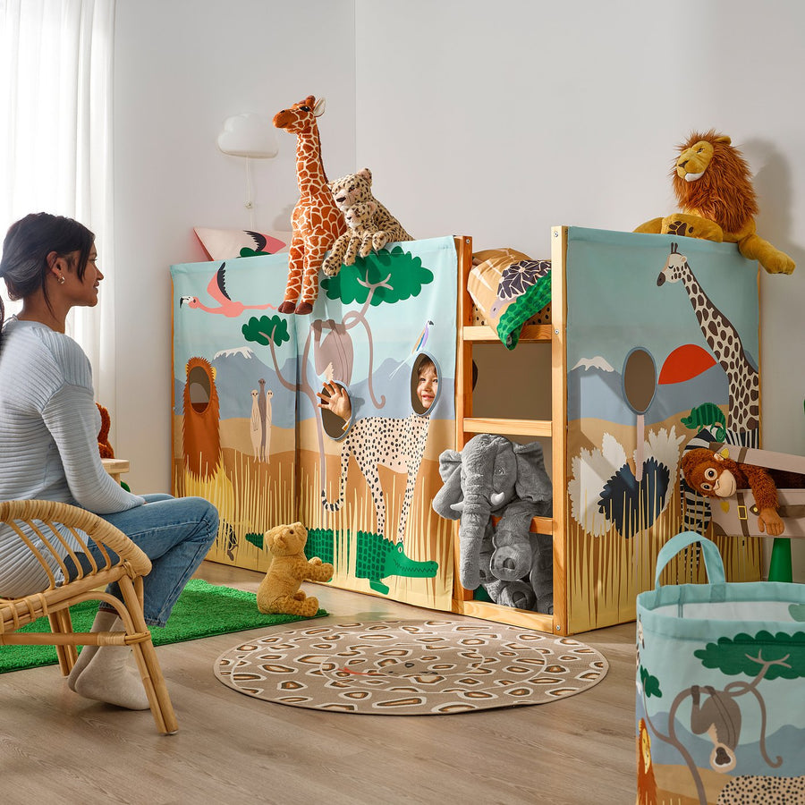 KURA bed curtain, multicolour/animals on the savannah, 167x96 cm