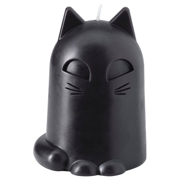 KUSTFYR unscented candle, cat black, 12 cm
