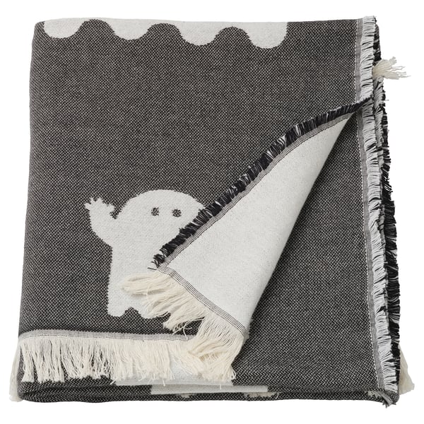 KUSTFYR throw, ghost pattern white/black, 130x170 cm