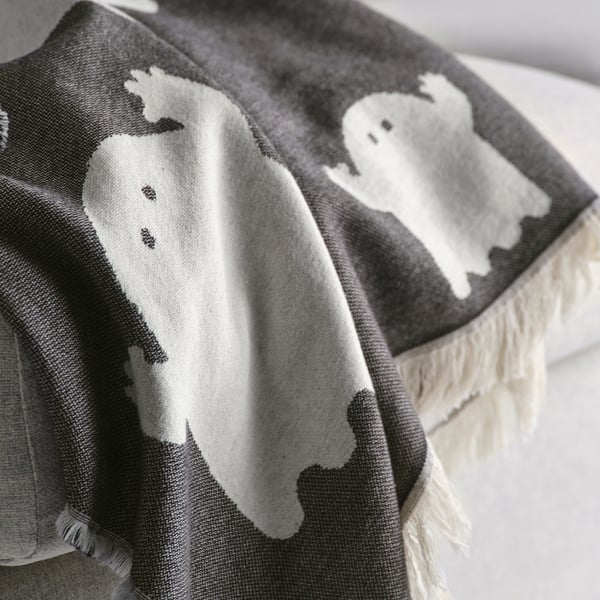 KUSTFYR throw, ghost pattern white/black, 130x170 cm