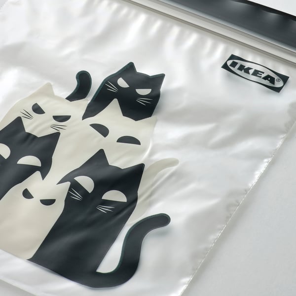 KUSTFYR resealable bag, cat pattern grey, 1 l
