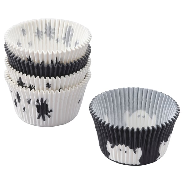 KUSTFYR baking cup, mixed patterns white/black, 5 cm, 65 pack