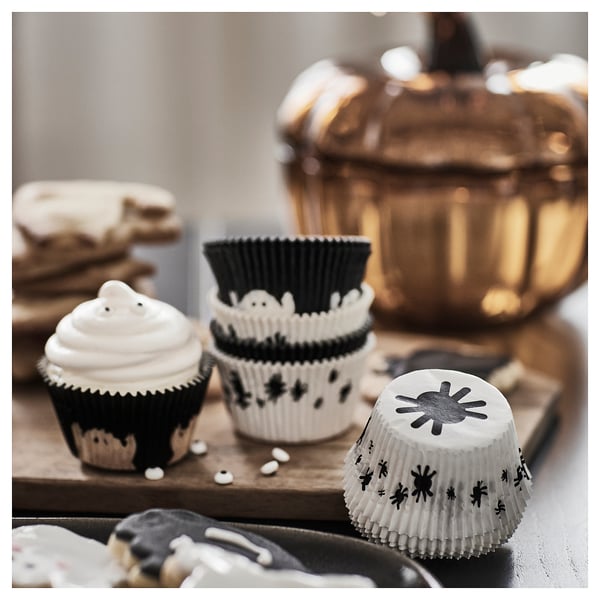 KUSTFYR baking cup, mixed patterns white/black, 5 cm, 65 pack