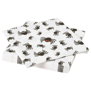 KUSTFYR paper napkin, spider pattern white/black, 33x33 cm, 30 pack