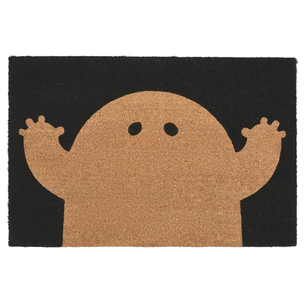 KUSTFYR door mat, ghost pattern black/natural, 60x90 cm