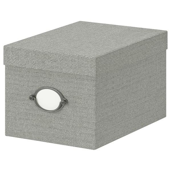 KVARNVIK storage box with lid, grey, 18x25x15 cm