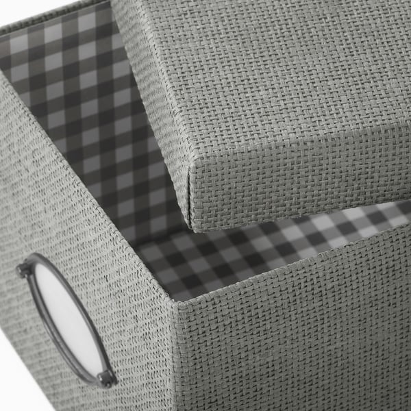 KVARNVIK storage box with lid, grey, 18x25x15 cm