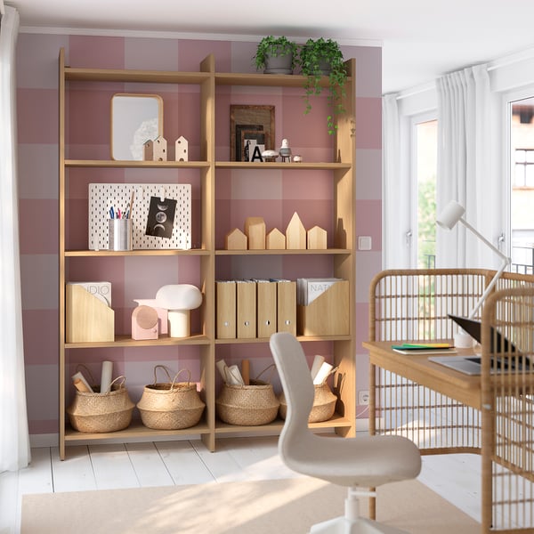 LÅDMAKARE storage combination, with shelves/oak effect, 159x35x212 cm