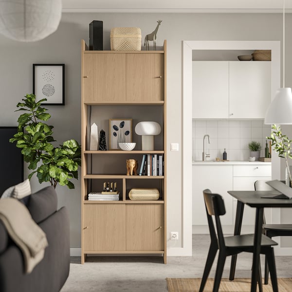 LÅDMAKARE storage combination w sliding doors, with 1 shelf insert/oak effect, 81x35x212 cm