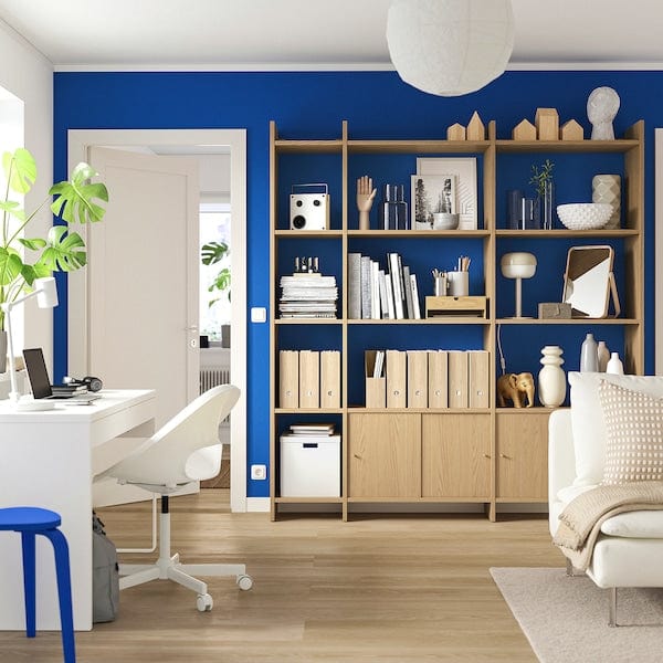 Ikea LÅDMAKARE - Cabinet with sliding doors, with 11 shelves/ oak effect,198x35x212 cm