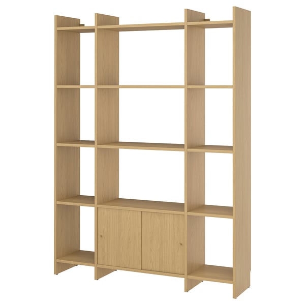 LÅDMAKARE storage combination w sliding doors, with shelves/oak effect, 158x35x212 cm
