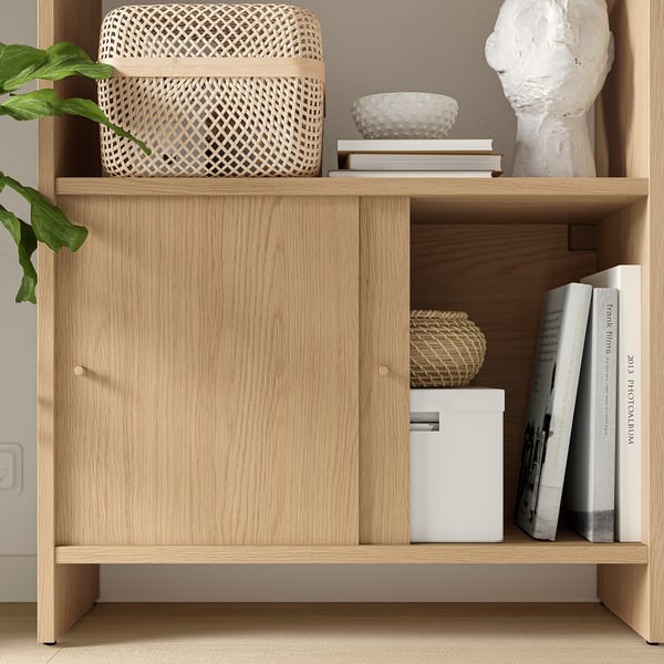 LÅDMAKARE cabinet with sliding doors, oak effect, 76.4x49.7x34.0 cm