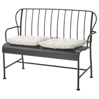 LÄCKÖ 2-seat sofa, outdoor, grey/Kuddarna light grey-beige, 115x87x56 cm