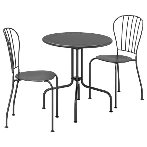 LÄCKÖ table+2 chairs, outdoor, grey, 70 cm