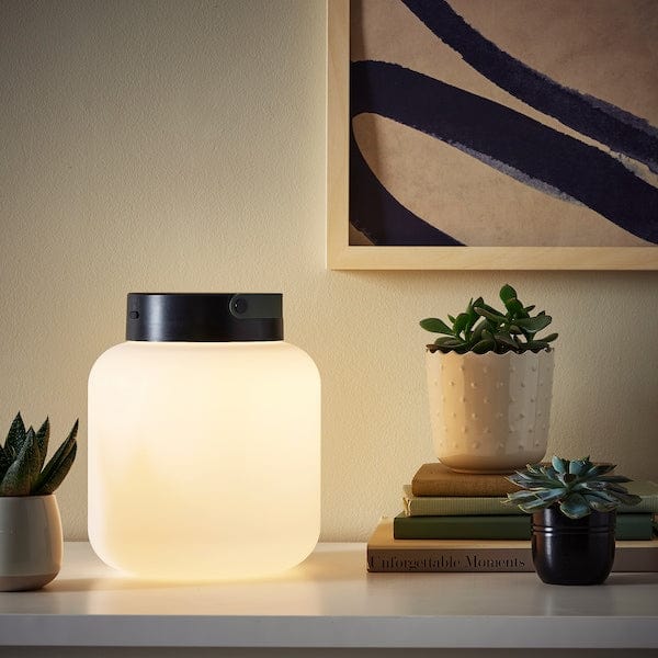 Ikea LÄNSPORT - LED portable lamp, battery operated, white/dark grey, 22 cm