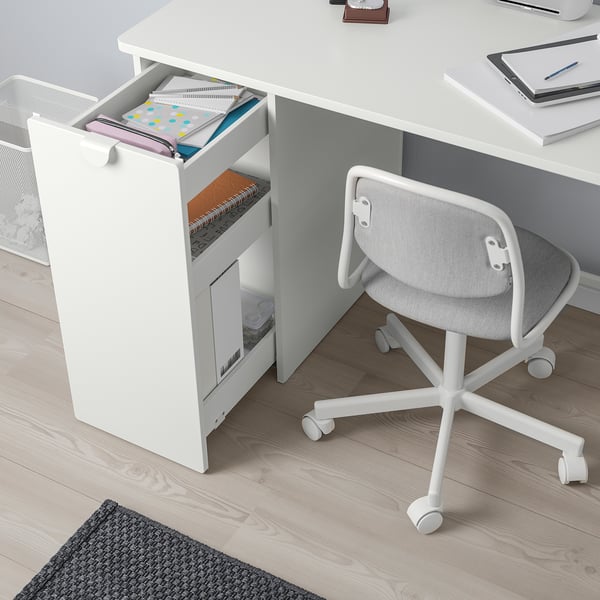 LÄRANDE desk with pull-out storage unit, white, 120x58 cm
