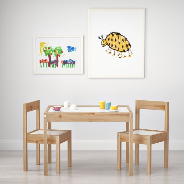 LÄTT children's table with 2 chairs, white/pine, 63x28 cm