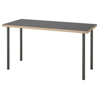 LAGKAPTEN / ADILS desk, grey/wood effect dark grey, 140x60 cm