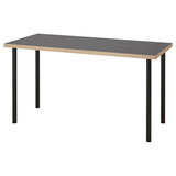 LAGKAPTEN / ADILS desk, grey/wood effect black, 140x60 cm