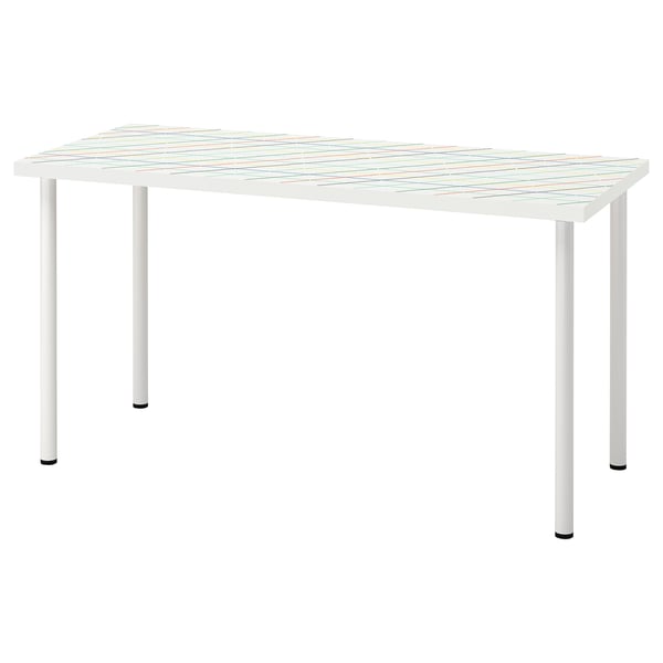 LAGKAPTEN / ADILS desk, grid multicolour/white, 140x60 cm