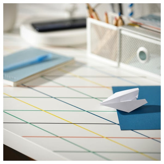 LAGKAPTEN / ADILS desk, grid multicolour/white, 140x60 cm