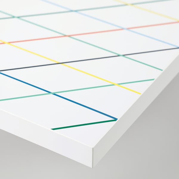 LAGKAPTEN / ADILS desk, grid multicolour/white, 140x60 cm