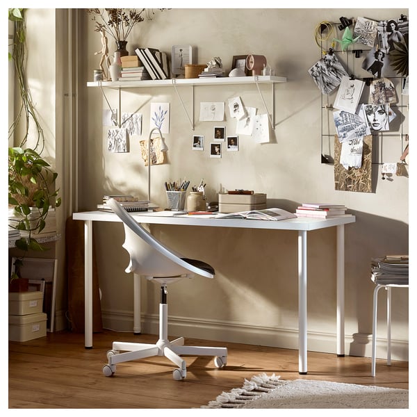 LAGKAPTEN / ADILS desk, grid multicolour/white, 140x60 cm