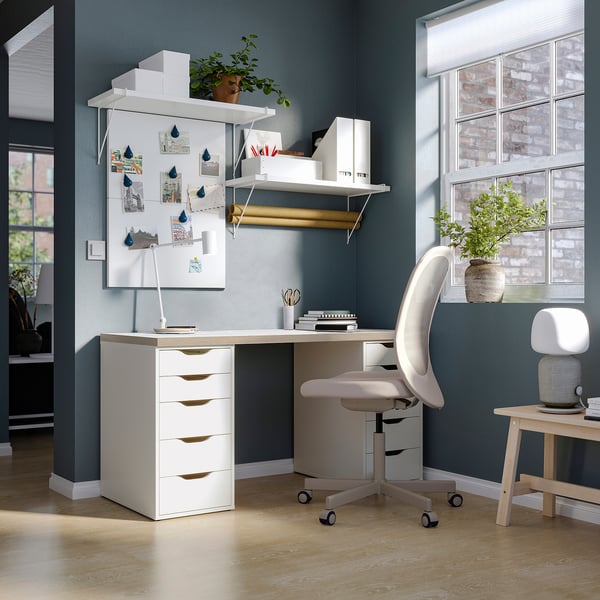 LAGKAPTEN / ALEX desk, white anthracite/white, 140x60 cm
