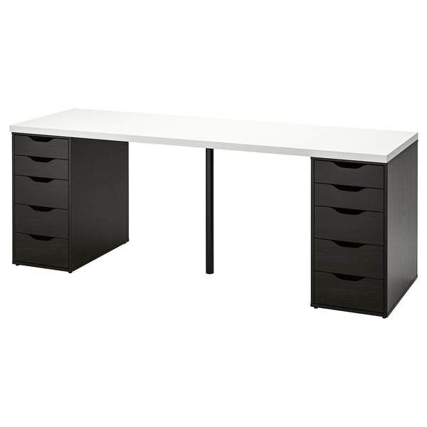 LAGKAPTEN / ALEX desk, white/black-brown, 200x60 cm