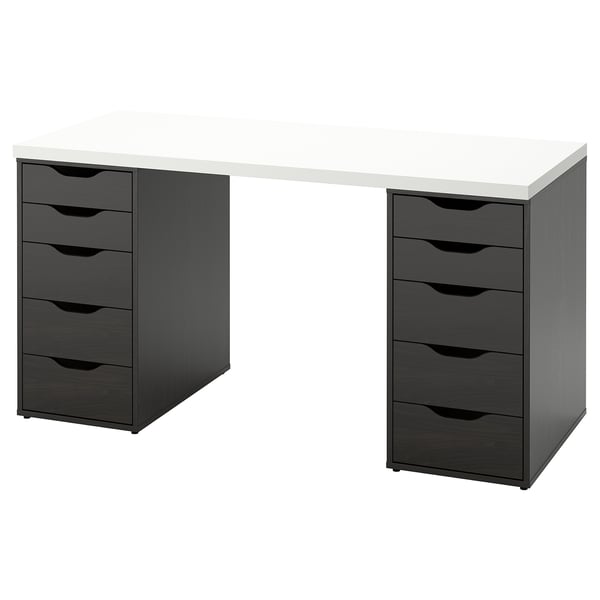 LAGKAPTEN / ALEX desk, white/black-brown, 140x60 cm