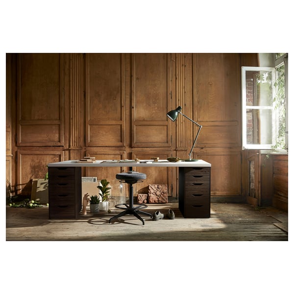 LAGKAPTEN / ALEX desk, white/black-brown, 200x60 cm