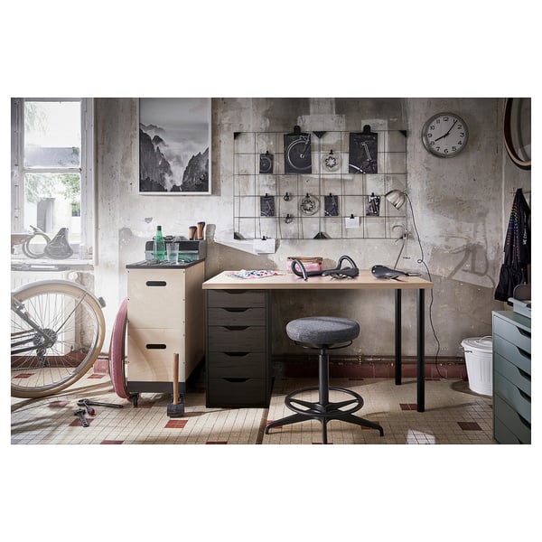 LAGKAPTEN / ALEX desk, white stained oak effect/black-brown, 120x60 cm