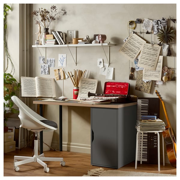 LAGKAPTEN / ALEX desk, grey/wood effect black, 120x60 cm