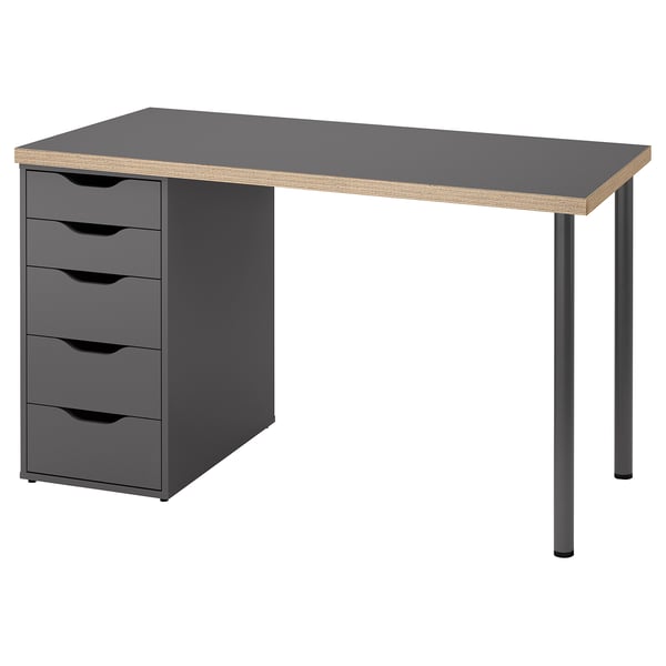 LAGKAPTEN / ALEX desk, grey/wood effect, 120x60 cm