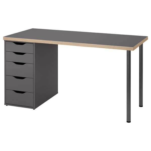 LAGKAPTEN / ALEX desk, grey/wood effect, 140x60 cm