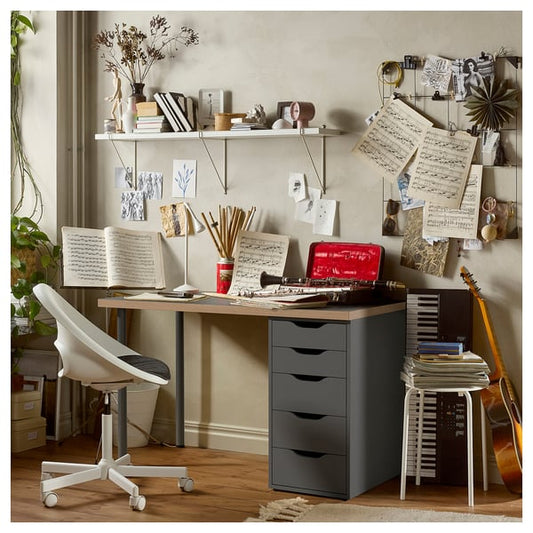 LAGKAPTEN / ALEX desk, grey/wood effect, 120x60 cm